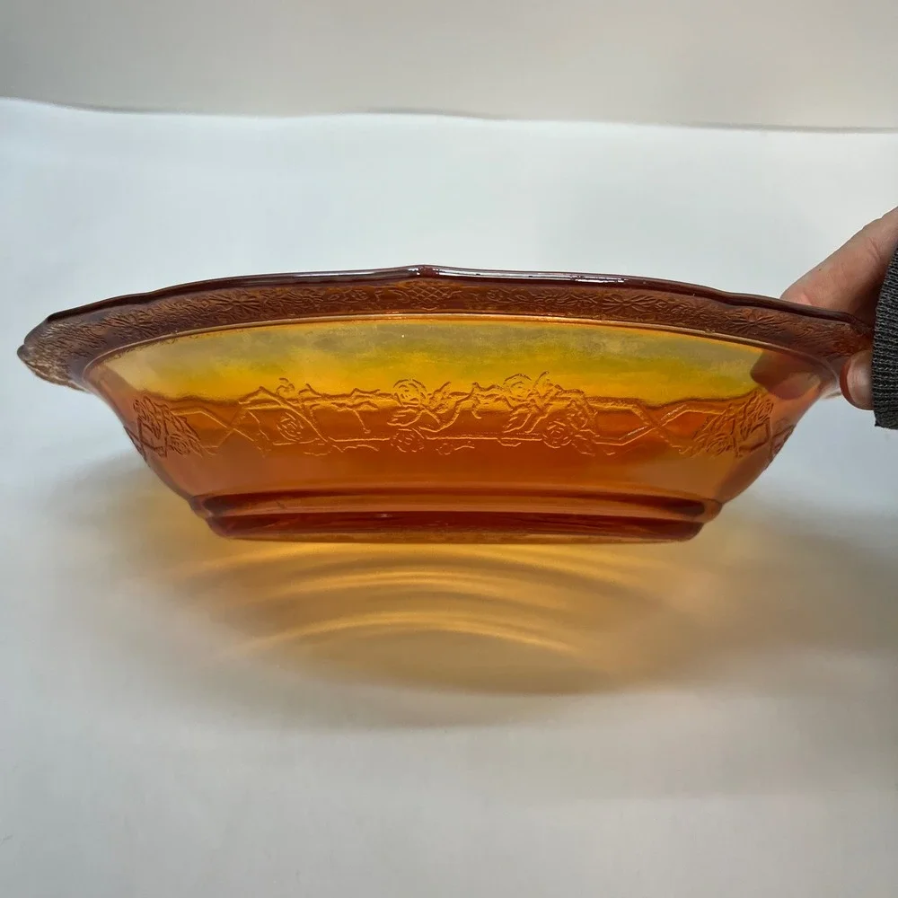 Jeanette Glass Iris and Herringbone Marigold Carnival Glass Oval‎ Vegetable Bowl